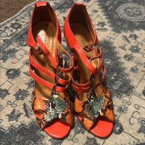 Elegant Red and Orange Strappy Heels